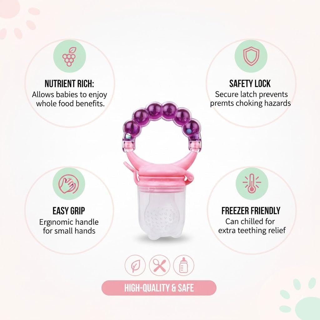 Silicone Fruit Nibbler - Pink Bubble Handle