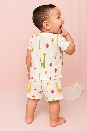Half Sleeves Jhabla Set - Organic Cotton Muslin - Giraffe Safari