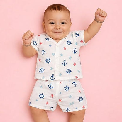 Half Sleeves Jhabla Set - Organic Cotton Muslin -  Sailor Star