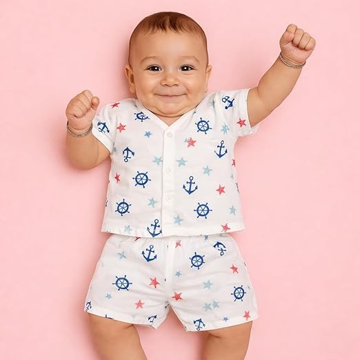 Half Sleeves Jhabla Set - Organic Cotton Muslin -  Sailor Star