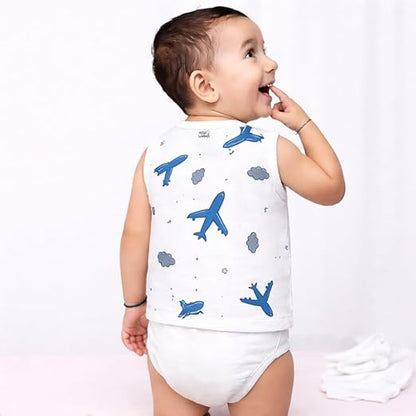 Sleeveless Jhabla With Button- Muslin - Aeroplane Rides