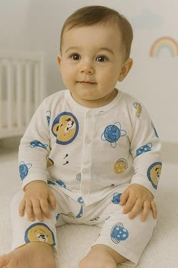 Muslin Full Sleeves Jhabla Set - Organic Cotton Muslin - Space Bear