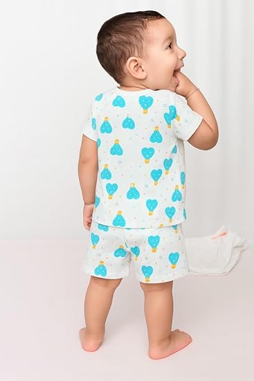Half Sleeves Jhabla Set - Organic Cotton Muslin -  Cloud Ride