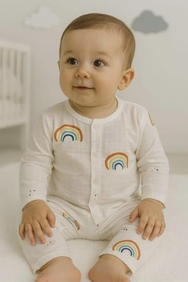 Muslin Full Sleeves Jhabla Set - Organic Cotton Muslin - Rainbow Dreams