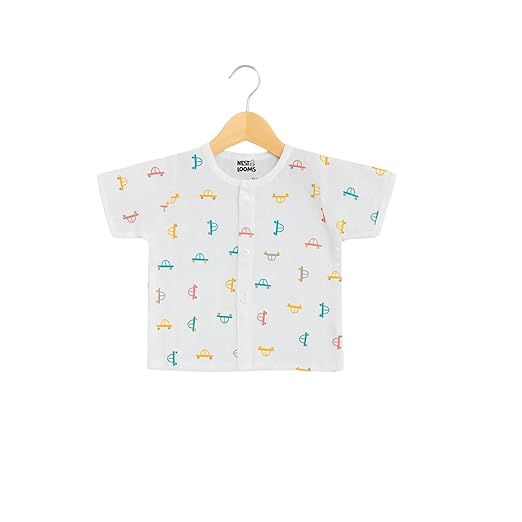 Half Sleeves Jhabla Set - Organic Cotton Muslin - Tiny Wheels