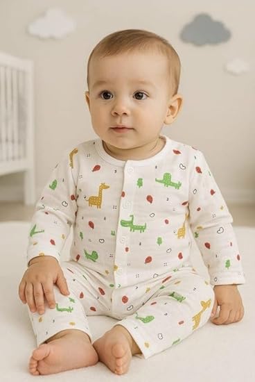 Muslin Full Sleeves Jhabla Set - Organic Cotton Muslin - Giraffe Safari