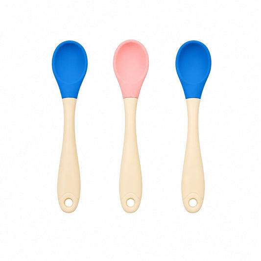 Baby Silicone Feeding Spoon With Silicone Handle - Set of 3 Mix Colour