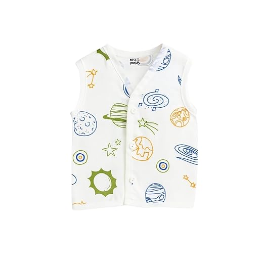 Sleeveless Jhabla With Button- Muslin - Galaxy Dreams