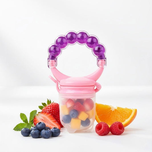 Silicone Fruit Nibbler - Pink Bubble Handle