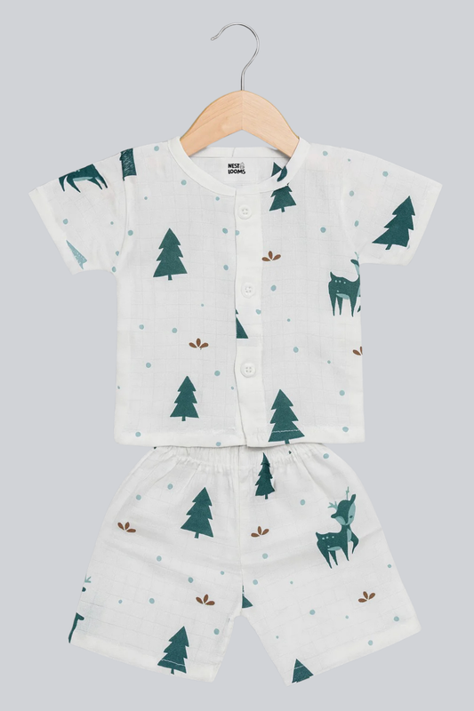 Half Sleeves Jhabla Set - Organic Cotton Muslin - Christmas wonderland