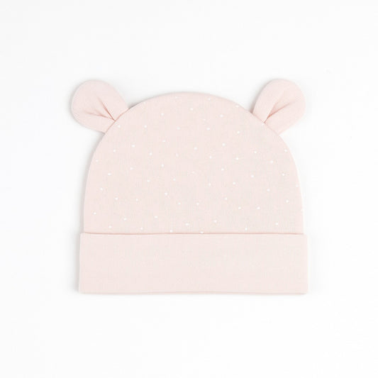 Beanie With Teddy Ears - Pink Snowdrop