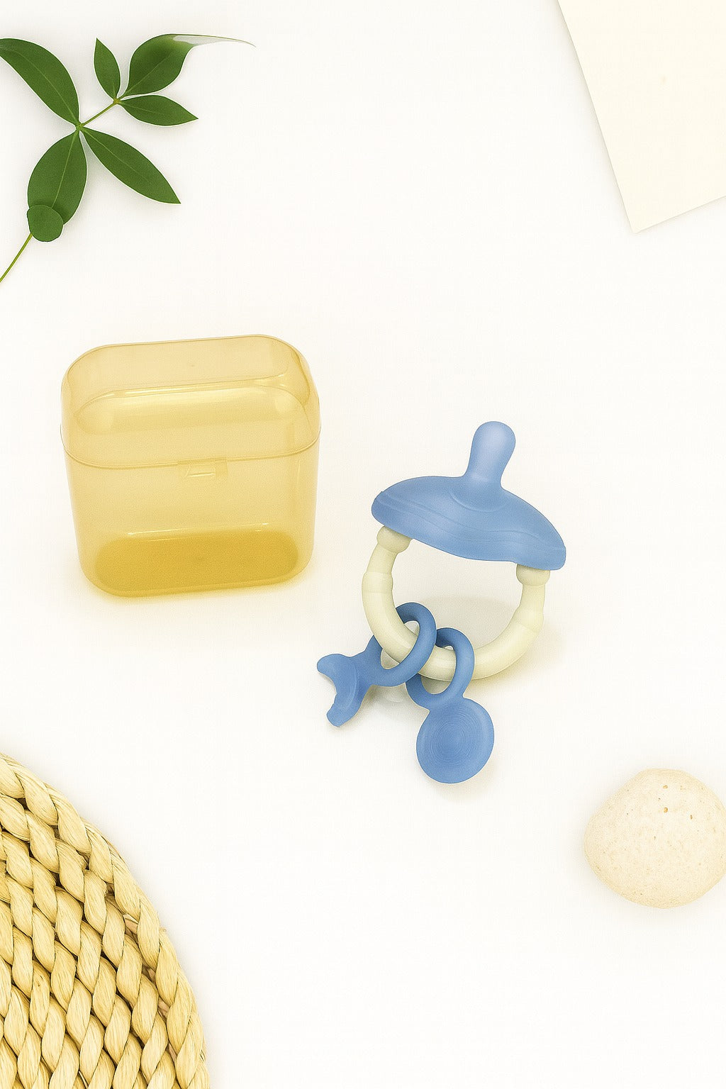 Premium Pacifier Silicone Teether with toy rings (Blue-white)