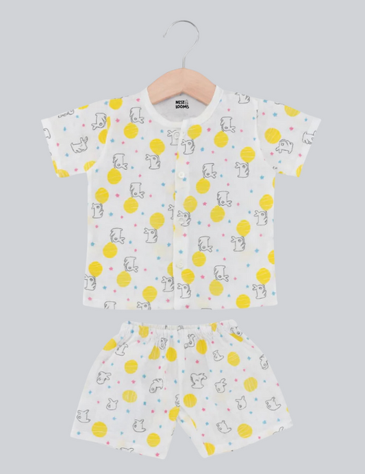 Half Sleeves Jhabla Set - Organic Cotton Muslin - Sunny Bunny