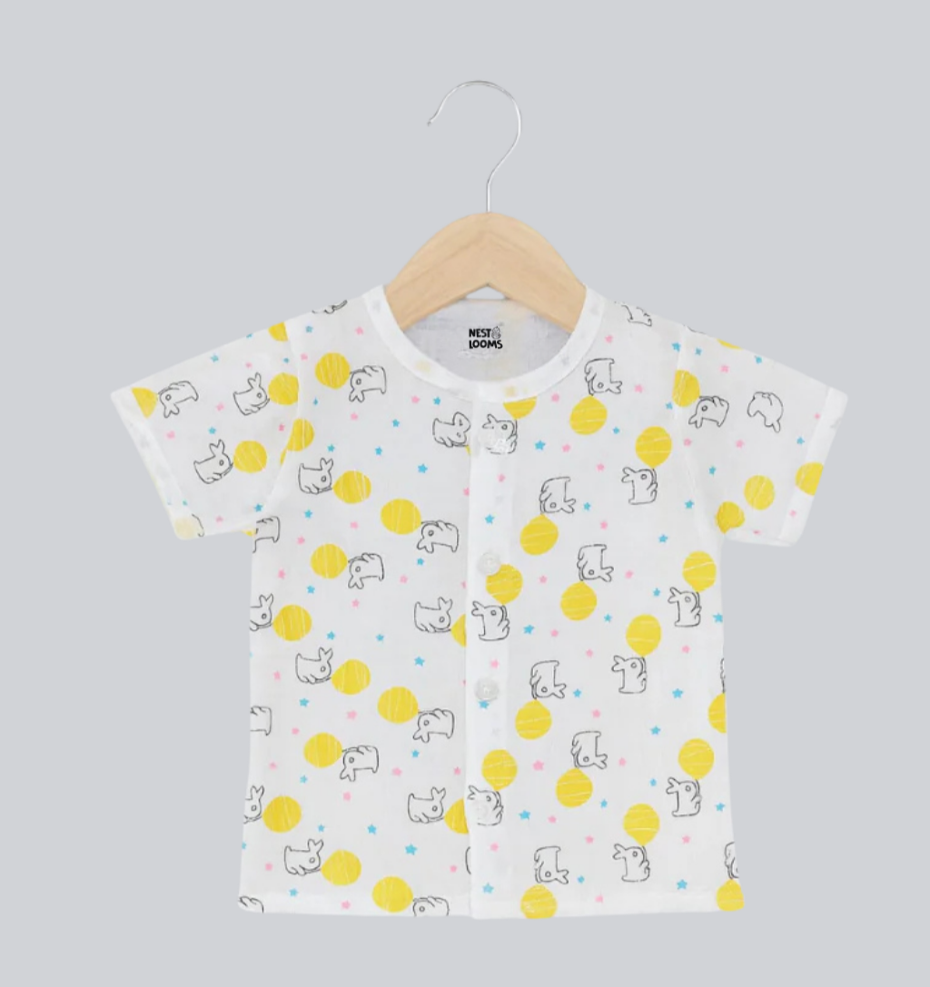 Half Sleeves Jhabla Set - Organic Cotton Muslin - Sunny Bunny