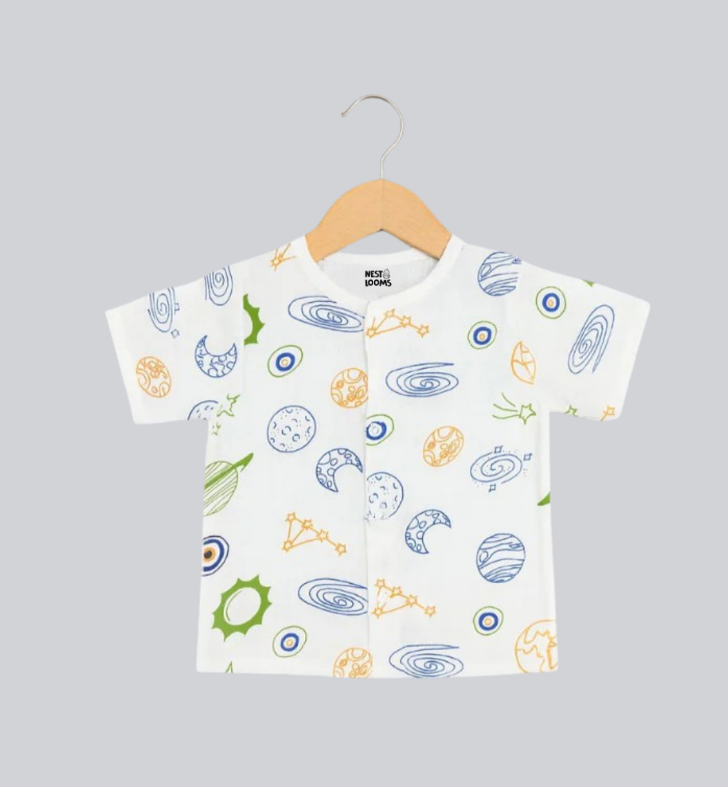 Half Sleeves Jhabla Set - Organic Cotton Muslin -  Galaxy Dreams