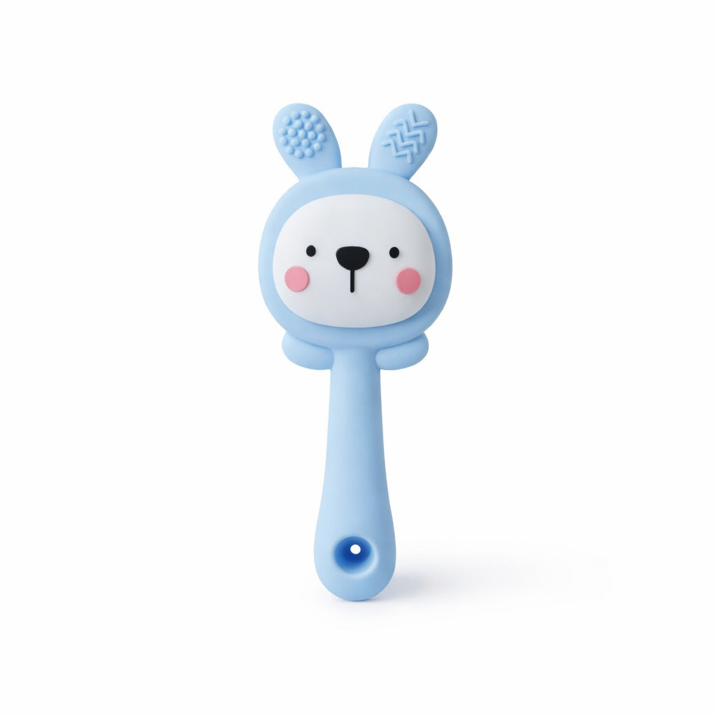Silicone Bunny Rattle Teether - Powder Blue