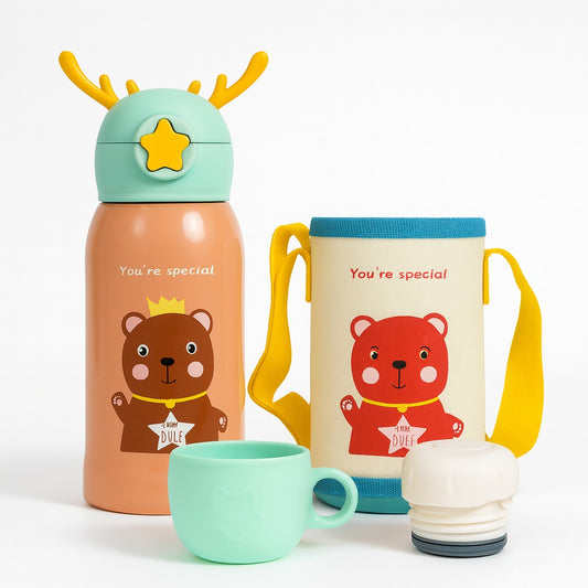 Stainless Steel Insulated Hot & Cold Sipper With Protective Cover 500ml - Teddy Tales