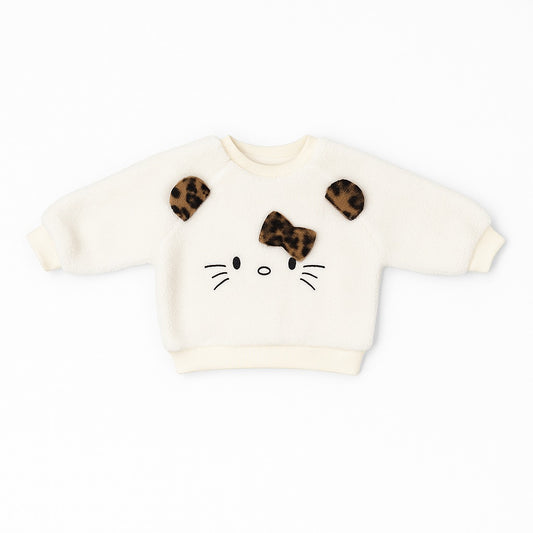 Full Sleeves Faux Fur Sweatshirt - Mini Meow