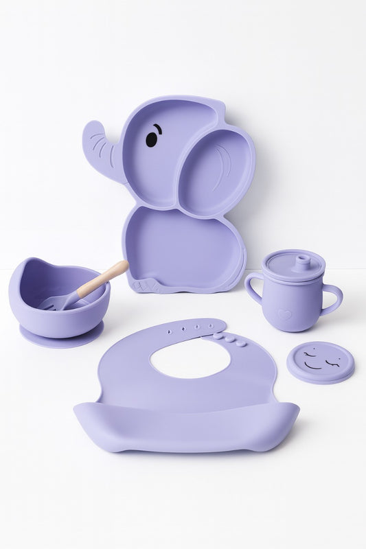 8 pcs Silicone Feeding Sets - Purple Elephant