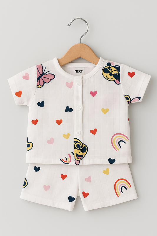 Half Sleeves Jhabla Set - Organic Cotton Muslin - Mickey Love