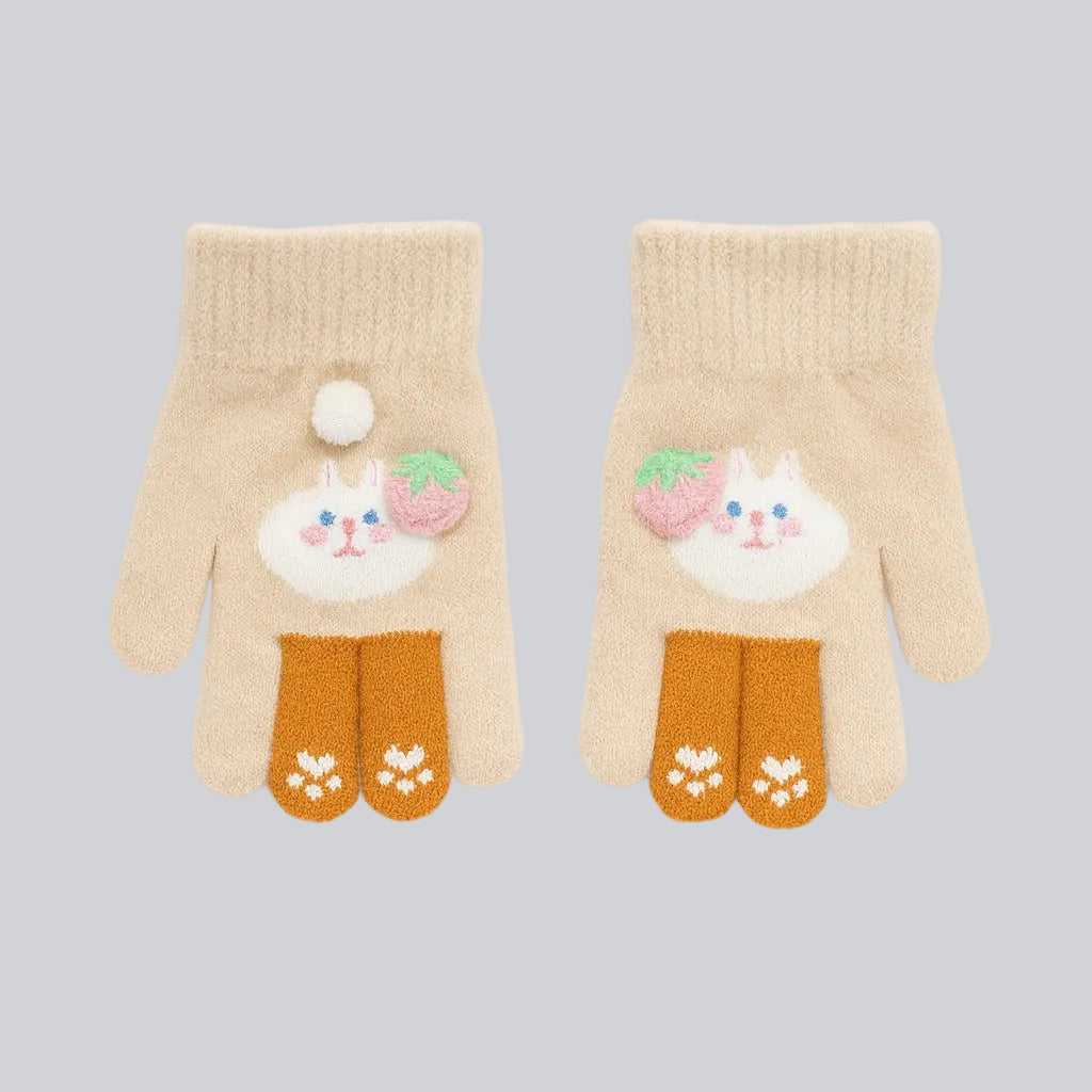 Baby Winter Finger Gloves - Caramel Bunny