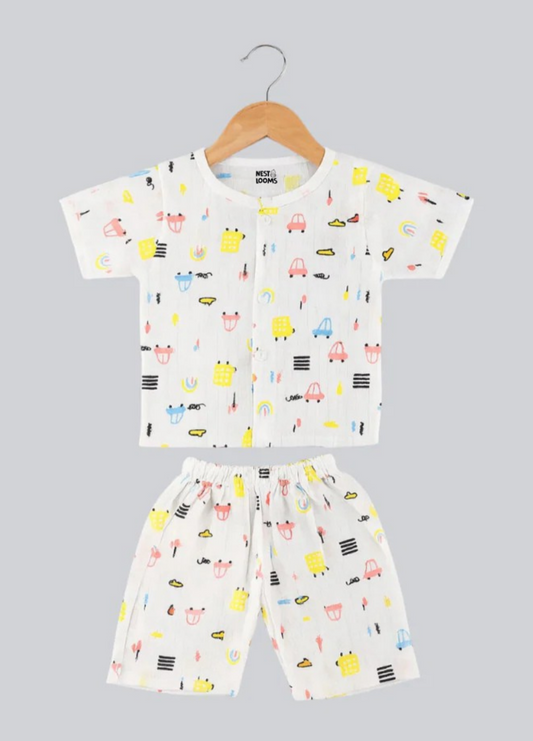 Half Sleeves Jhabla Set - Organic Cotton Muslin -  Little Roadtrip