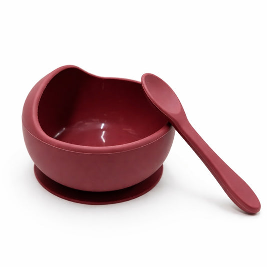 Silicone Suction Bowl & Spoon Set - Mulberry Red
