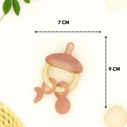 Premium Pacifier Silicone Teether with toy rings (Pink-white)