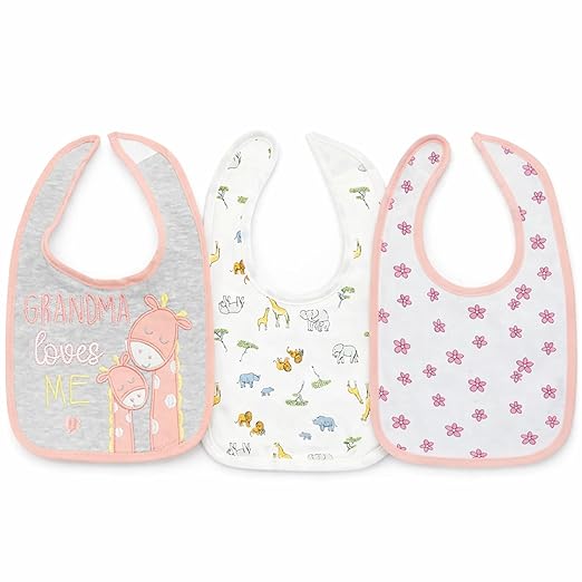 Cloth Feeding Bib Set of 3 - Grandma Loves Me