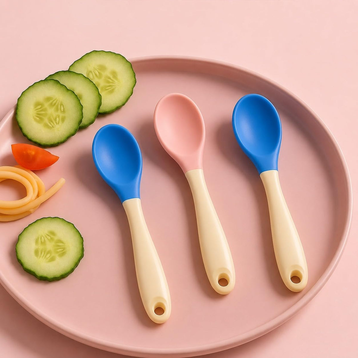 Baby Silicone Feeding Spoon With Silicone Handle - Set of 3 Mix Colour