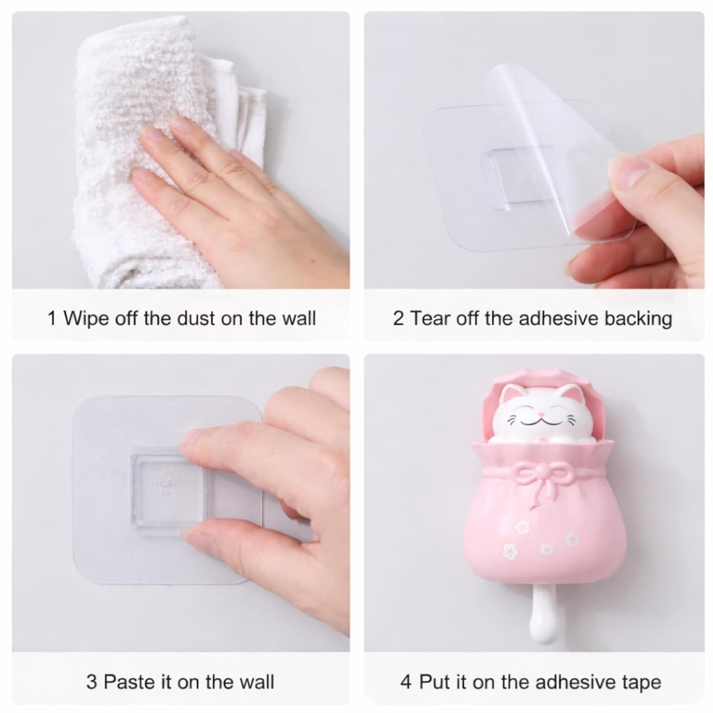 Adhesive Multipurpose Wall Hook for Towels, Bags & Clothes - Pink Kitty