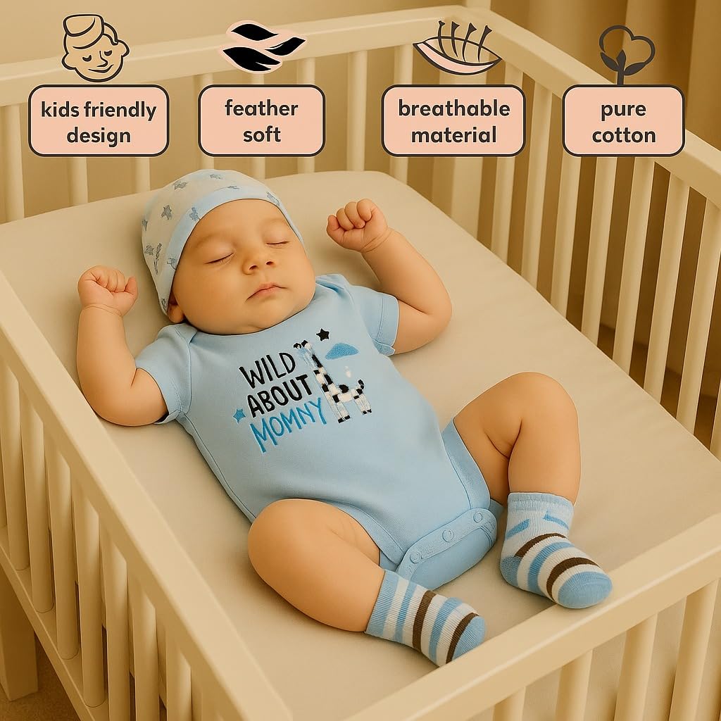 4 pcs Baby Clothing Gift Set - Blue Giraffe Love
