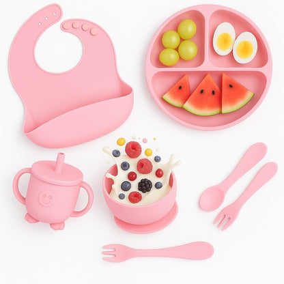 6 pcs Silicone Feeding Sets- Pink Round