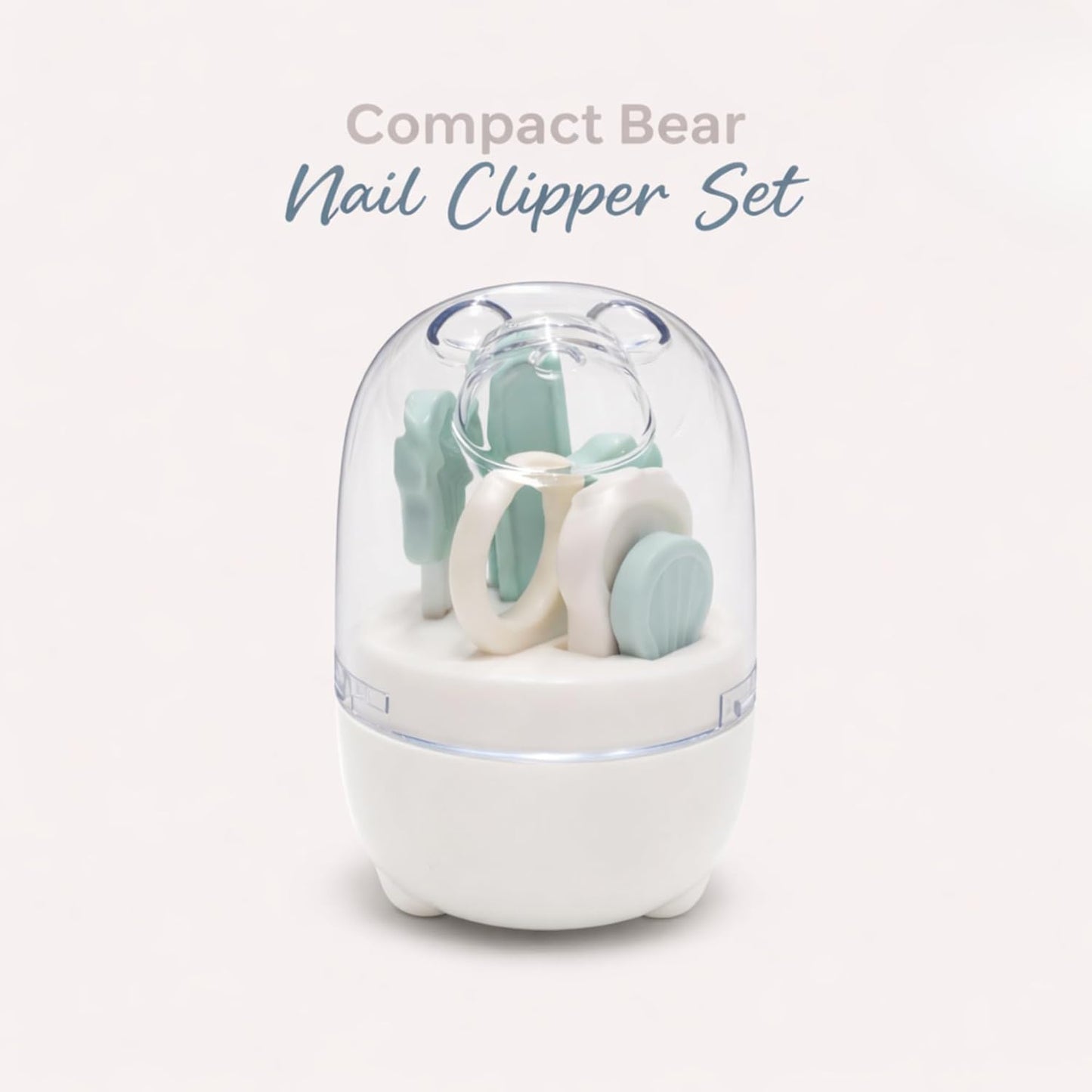 4-in-1 Bear Baby Grooming Kit with Scissors, Nail Filer, Tweezer & Clipper - White