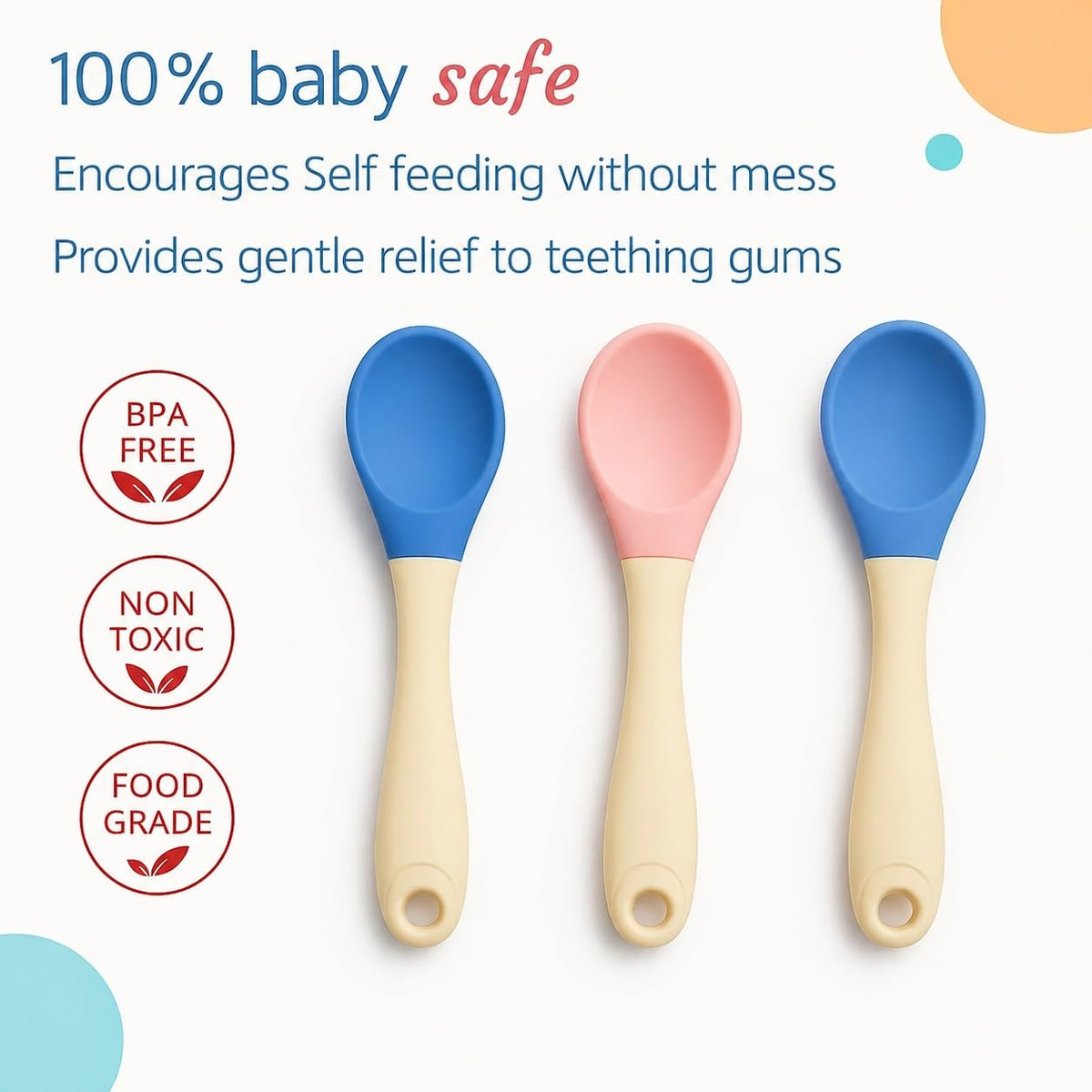Baby Silicone Feeding Spoon With Silicone Handle - Set of 3 Mix Colour