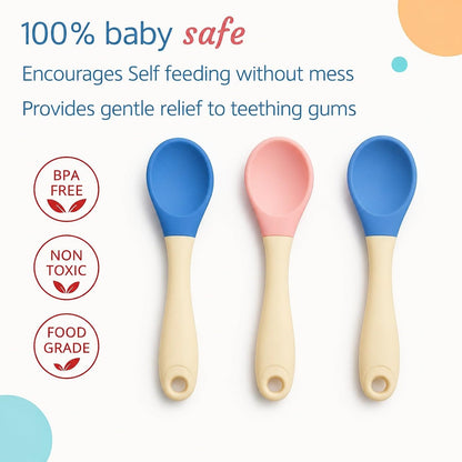 Baby Silicone Feeding Spoon With Silicone Handle - Set of 3 Mix Colour