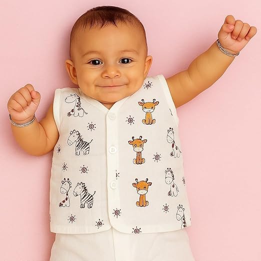 Sleeveless Jhabla With Button- Muslin - Jungle Buddies