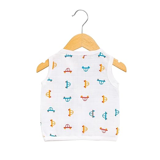 Sleeveless Jhabla With Button- Muslin - Tiny Wheels