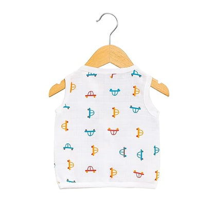 Sleeveless Jhabla With Button- Muslin - Tiny Wheels