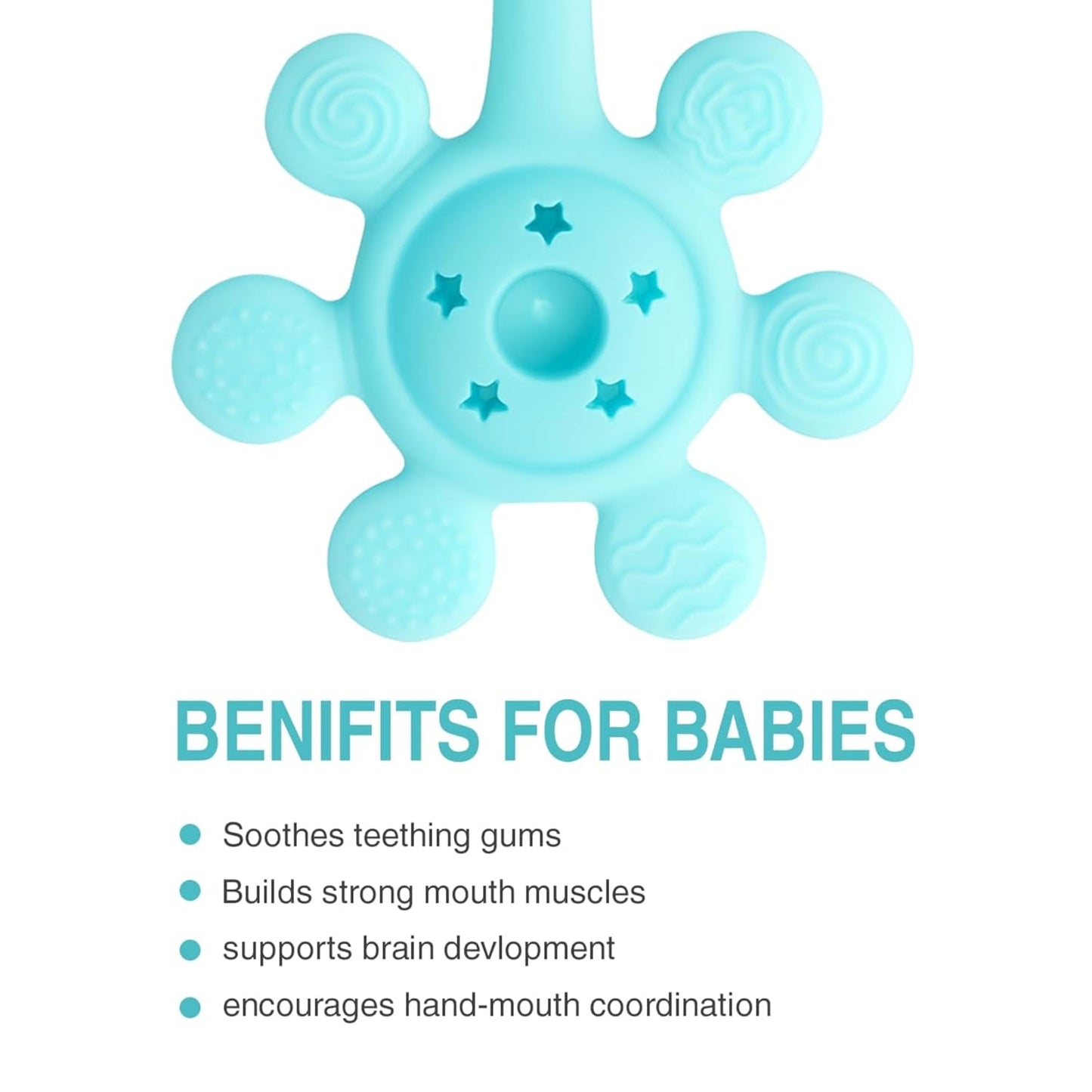 Silicone Flower Rattle Teether - Minty Aqua