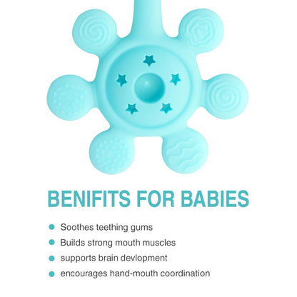 Silicone Flower Rattle Teether - Minty Aqua