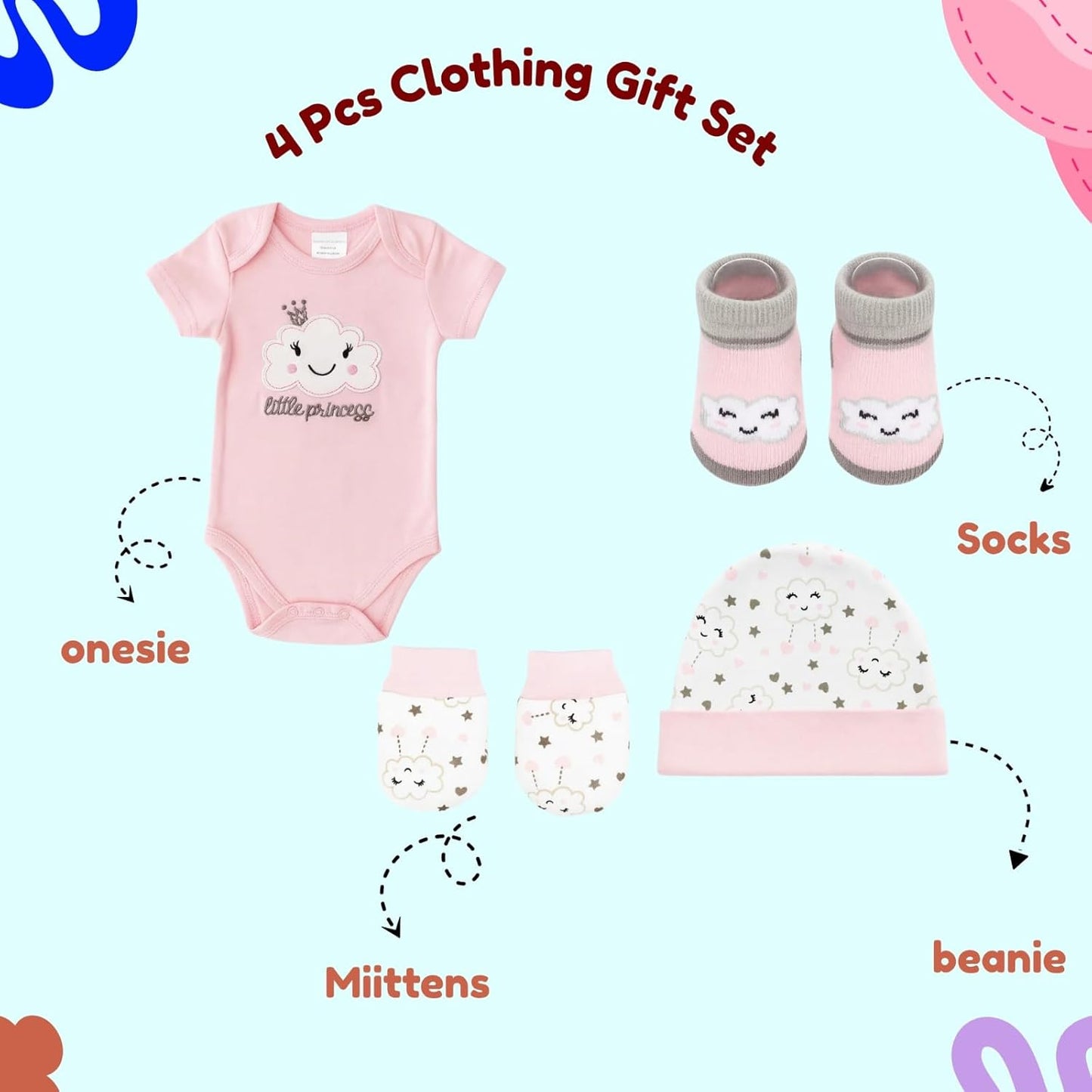 4 pcs Baby Clothing Gift Set - Pink Cloud Dreams