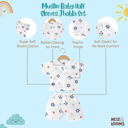 Half Sleeves Jhabla Set - Organic Cotton Muslin -  Sailor Star