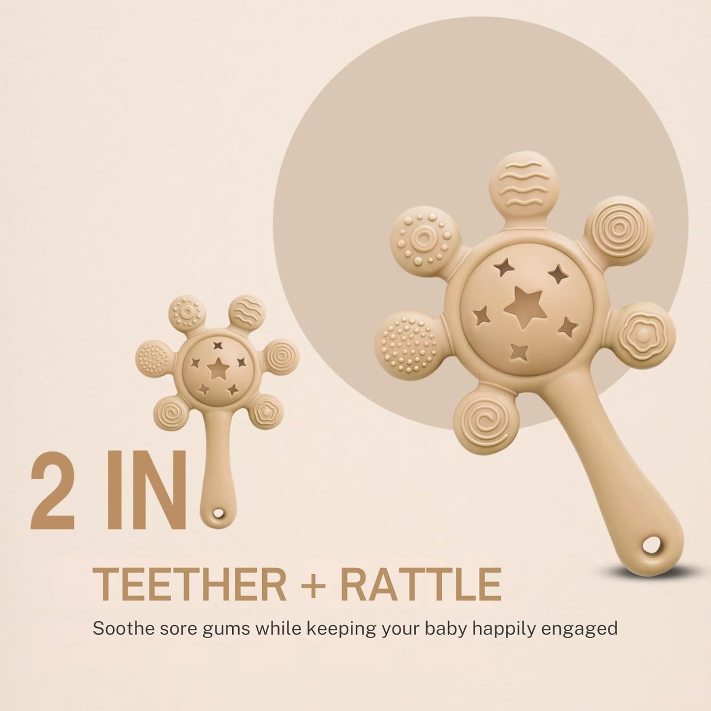 Silicone Flower Rattle Teether - Soft Cocoa