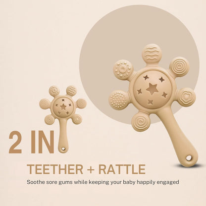 Silicone Flower Rattle Teether - Soft Cocoa