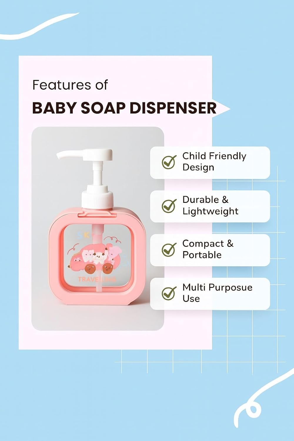 Soap Dispenser - Cartoon Design - Pink