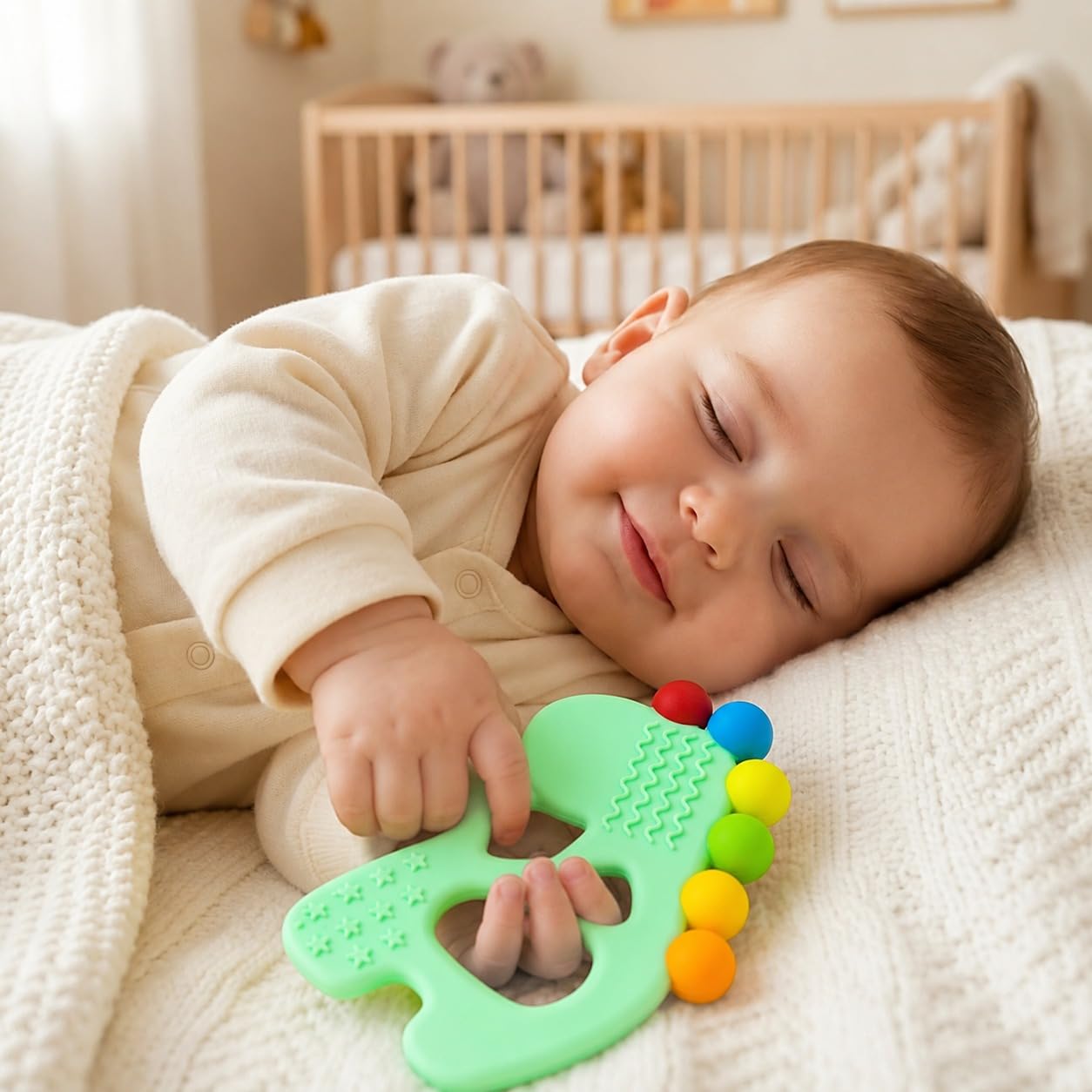 Silicone Rainbow Dino Teether - (Green)