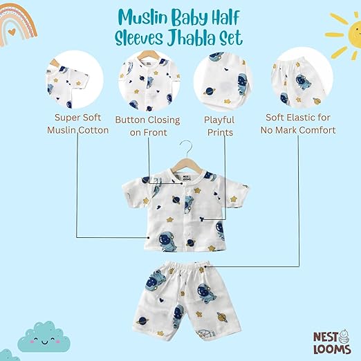 Half Sleeves Jhabla Set - Organic Cotton Muslin - Galaxy Woofs