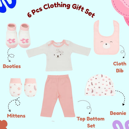 6 pcs Baby Clothing Gift Set - Pink Tiny Bear