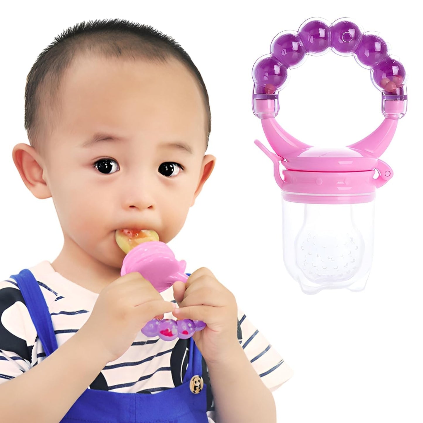 Silicone Fruit Nibbler - Pink Bubble Handle